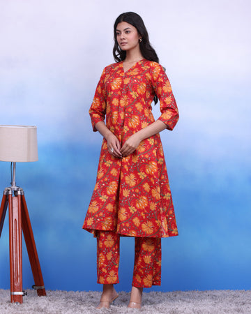 Red Jaal Kurta Set