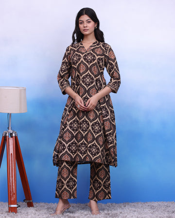 Coffee Ajarak Kurta Set