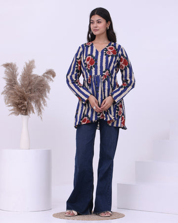 Blue Floral Pop Peplum Kurti