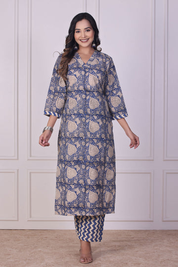 Blue Ajrakh Cotton Kurta Set