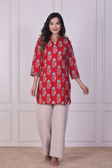 Red Flowerstick Short Kurti