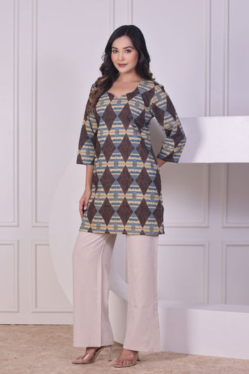 Brown Abstract Short Kurti