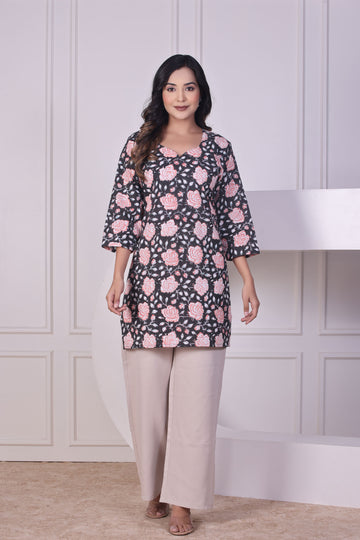 Black Blossom Short Kurti
