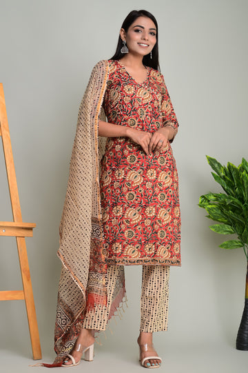 Red Rusty Kurta Dupatta Suit Set