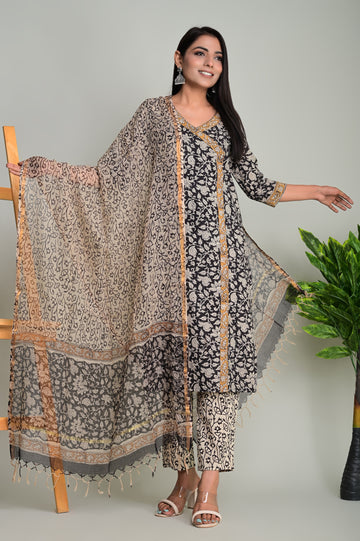 Black Abstract Kurta Dupatta Suit Set