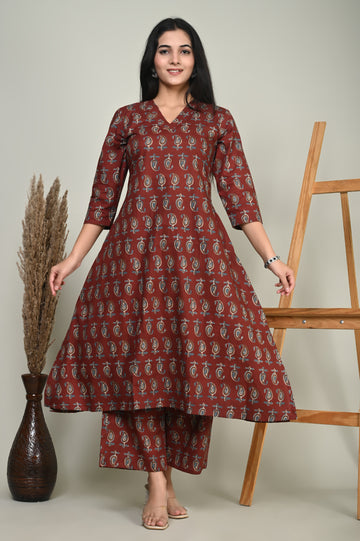 Maroon Butti Cotton Kurta Set