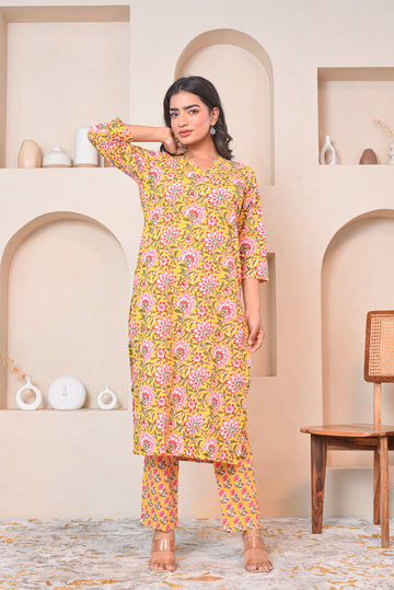 Yellow Gul Bahar Cotton Kurta Set