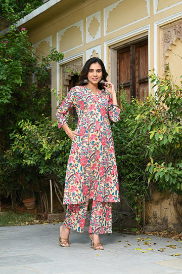 Beige Jaal Cotton Kurta Set