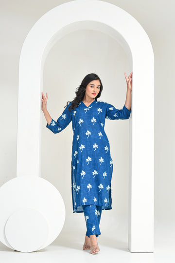 Navy Mist Cotton Kurta Set