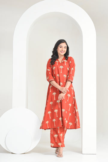 Orange Bagh Cotton Kurta Set