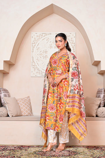 Golden Luxe Kurta Dupatta Silk Suit Set