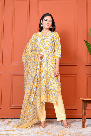 Yellow Bloom Kurta Dupatta Suit Set