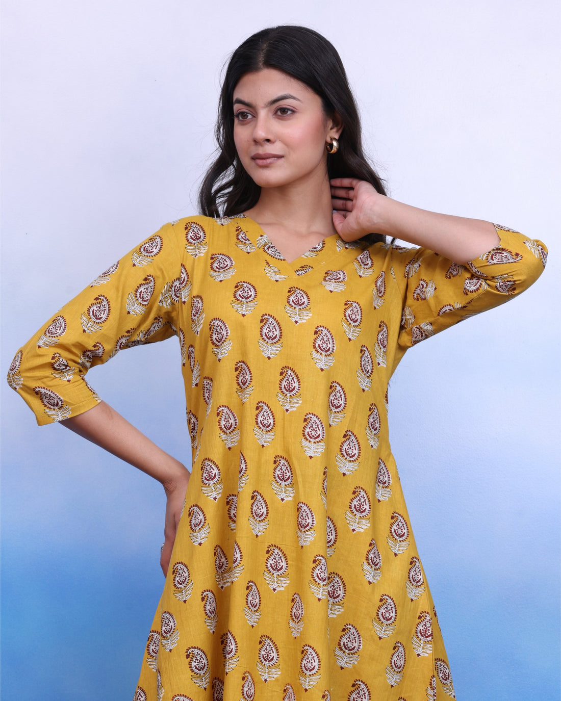 Bagru Mustard Kurta Set