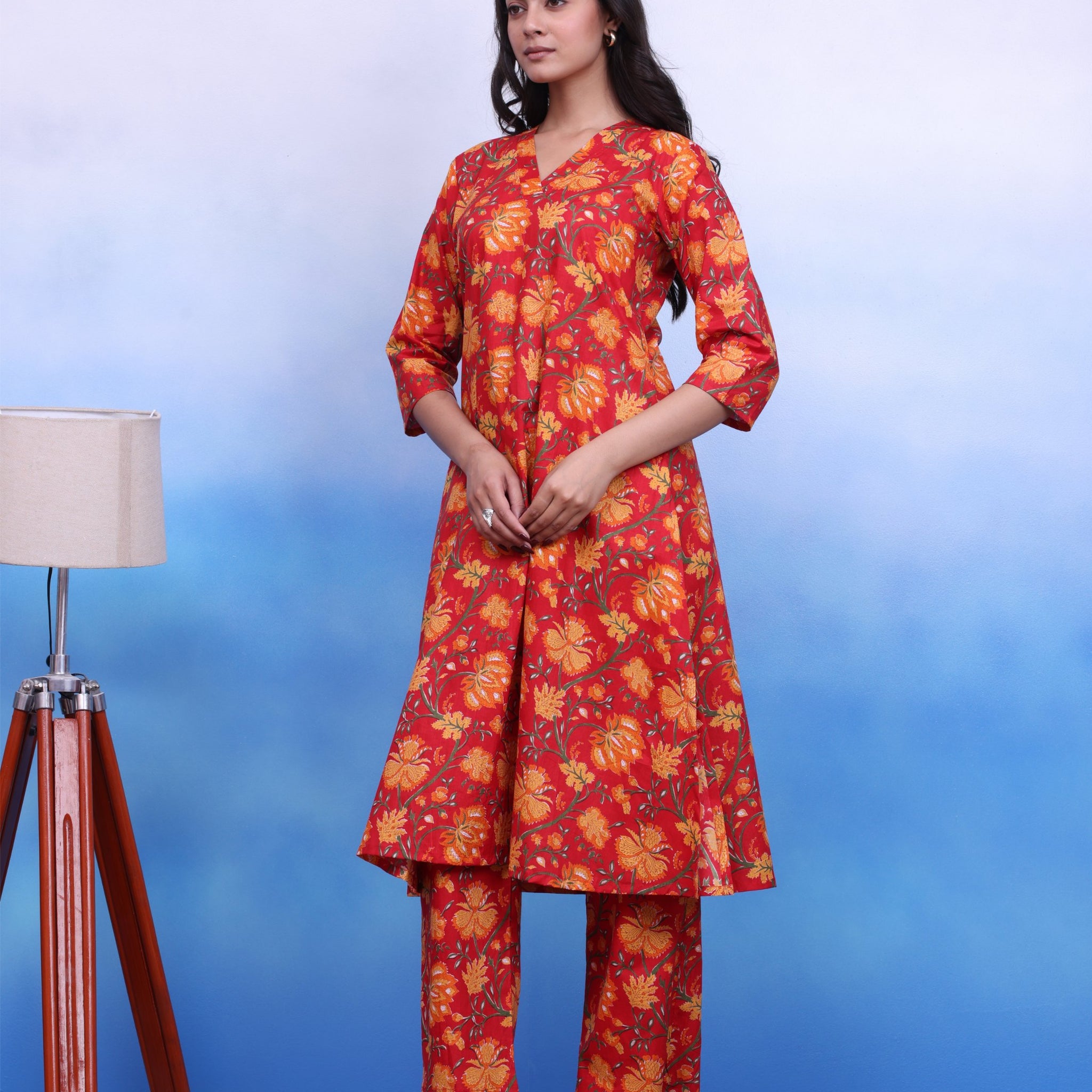 Red Jaal Kurta Set