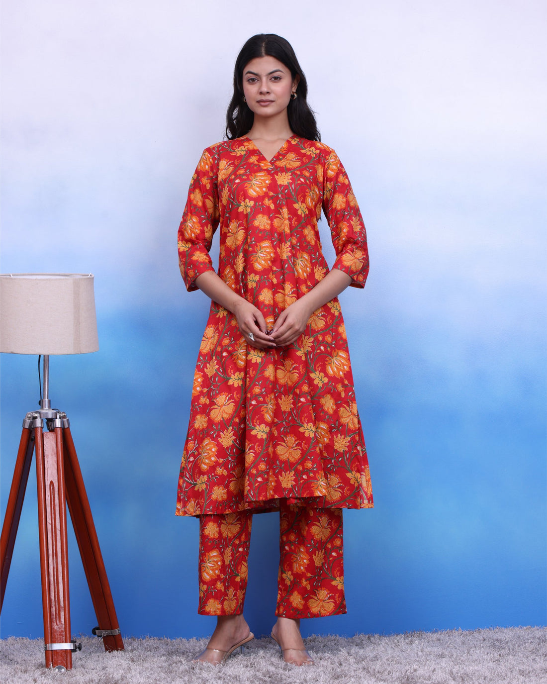 Red Jaal Kurta Set