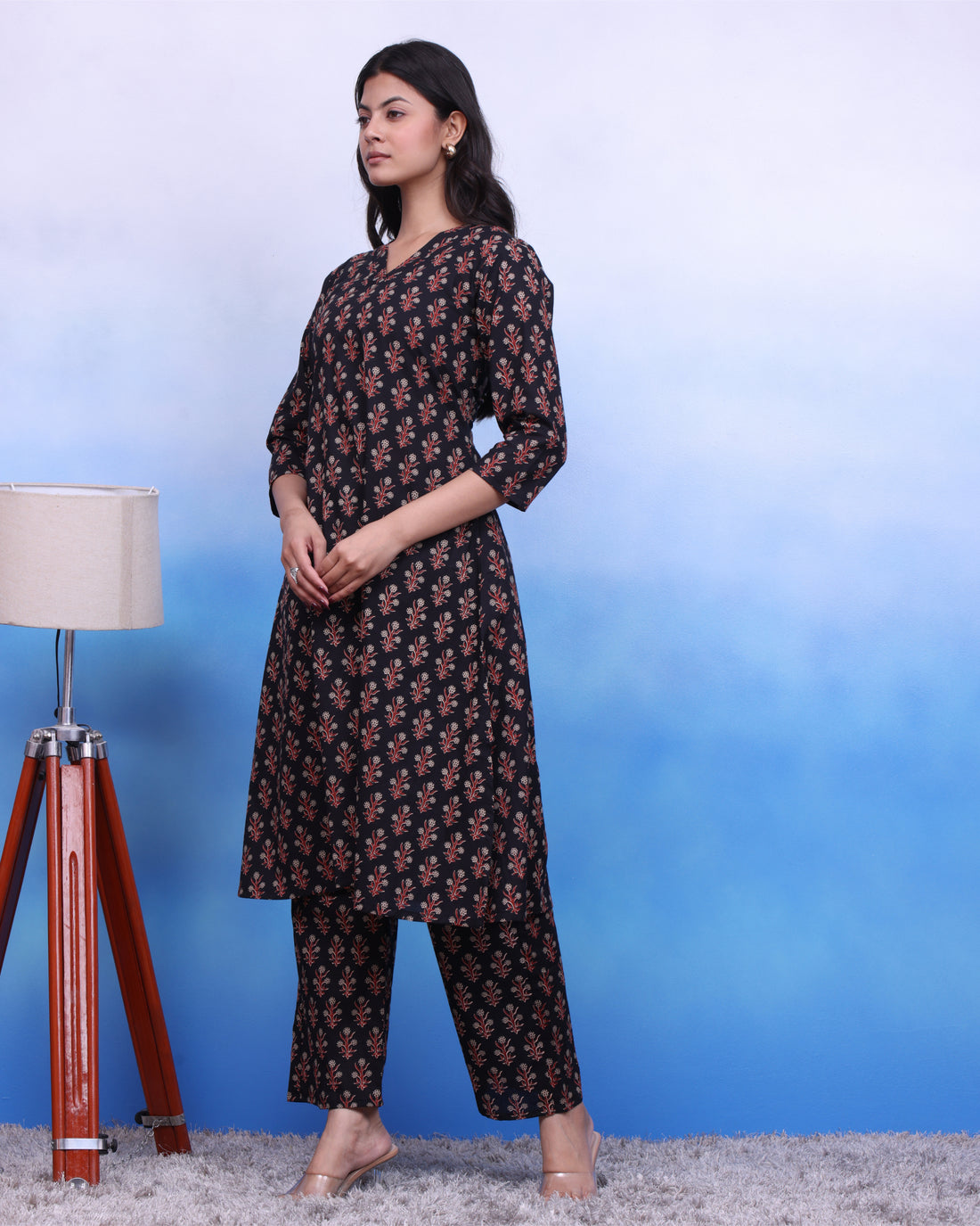 Black Ajarak Kurta Set