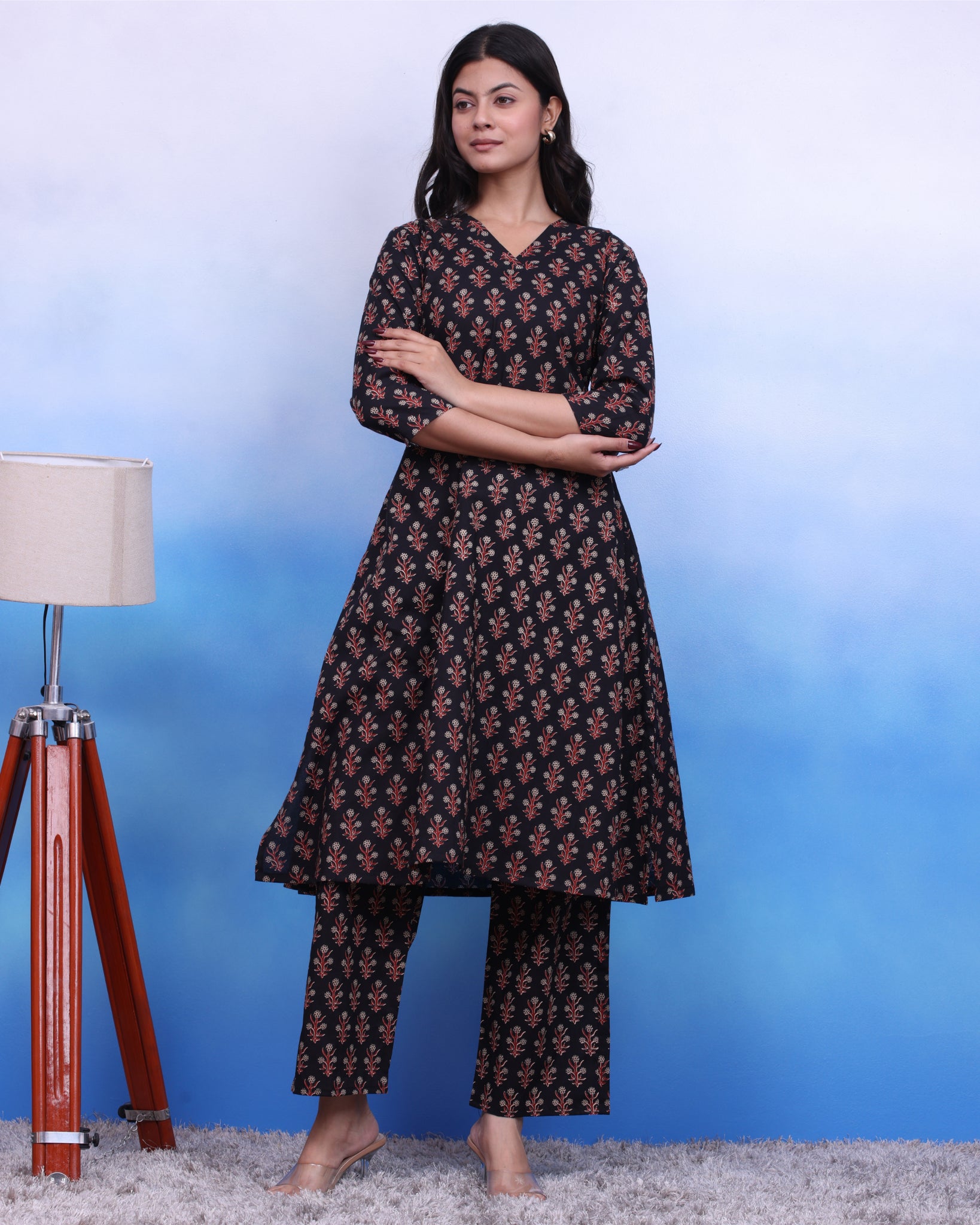 Black Ajarak Kurta Set