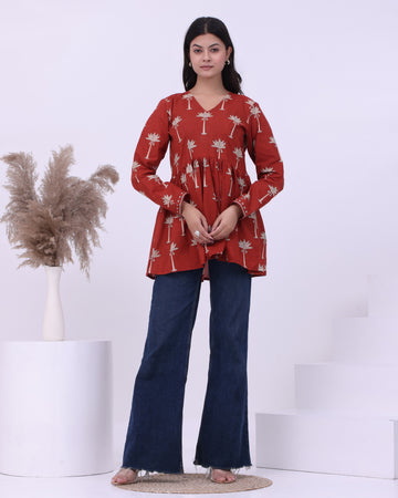 Red Palm Peplum Kurti