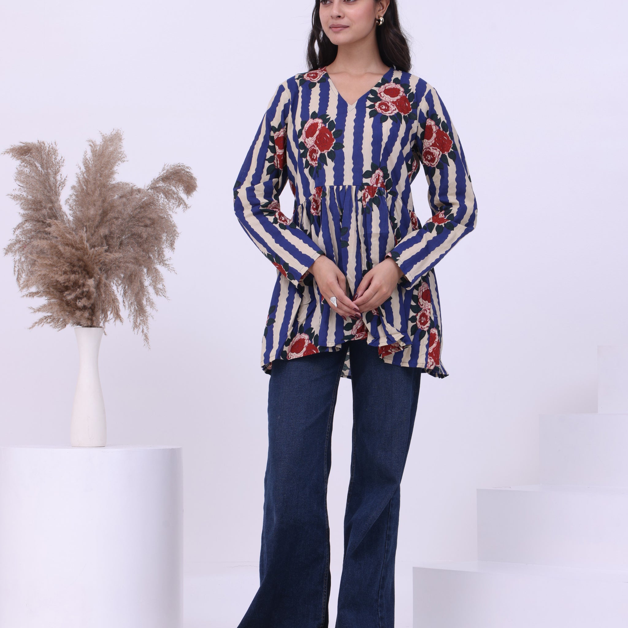 Blue Floral Pop Peplum Kurti