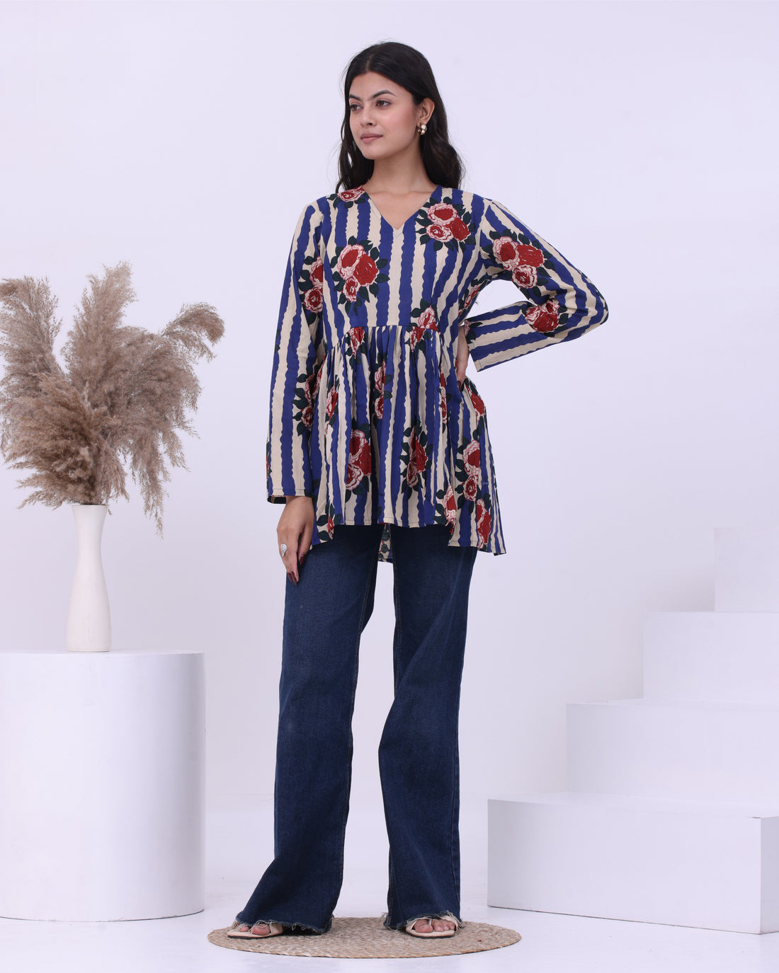 Blue Floral Pop Peplum Kurti