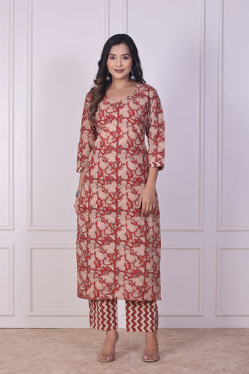 Rust Ajrakh Cotton Kurta Set