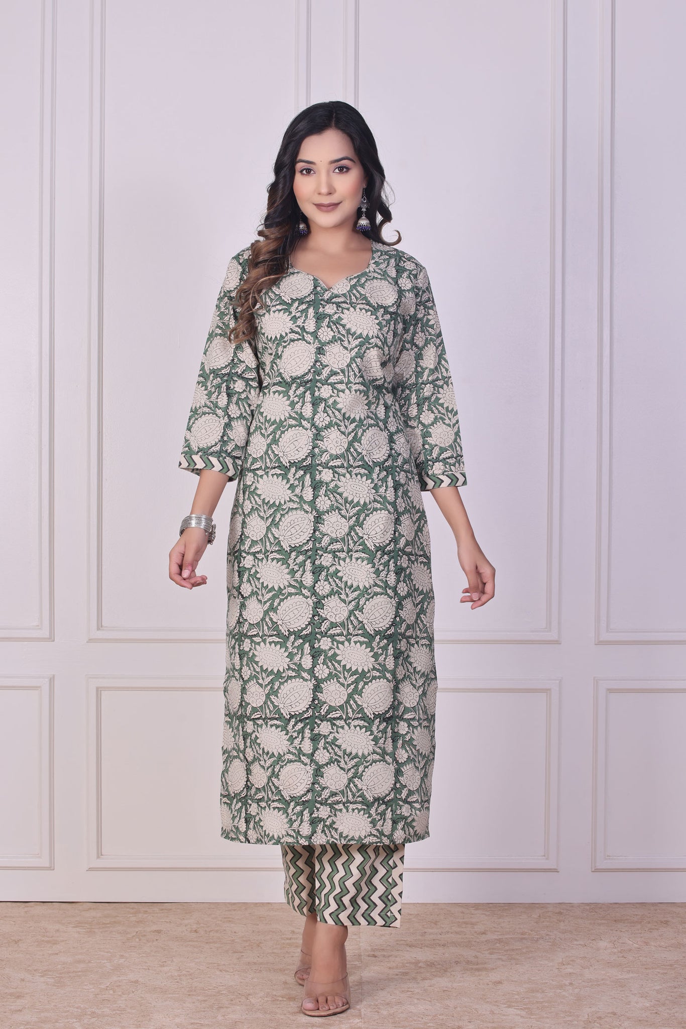 Teal Ajrakh Cotton Kurta Set