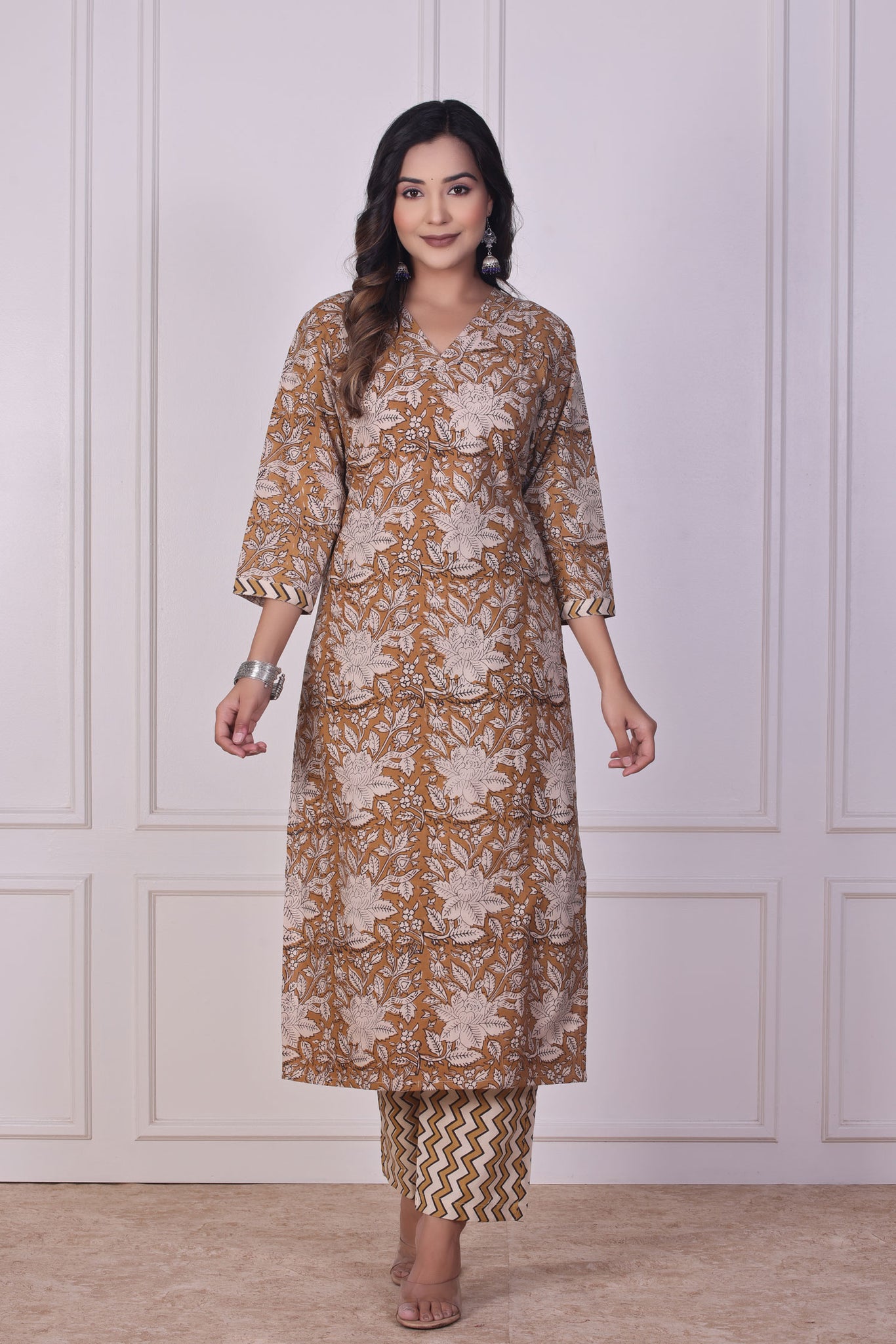 Mustard Ajrakh Cotton Kurta Set