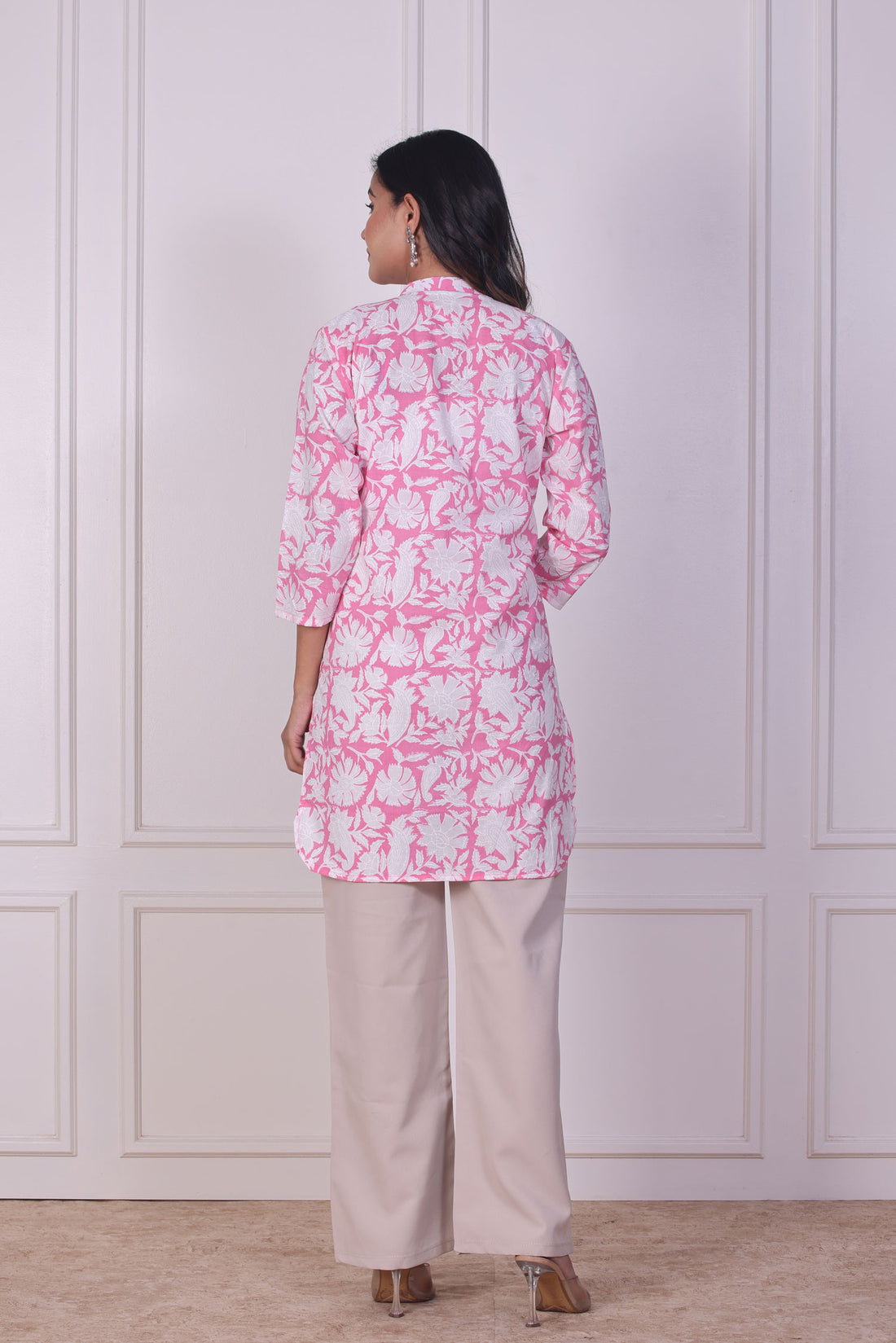 Pink White Blossom Short Kurti