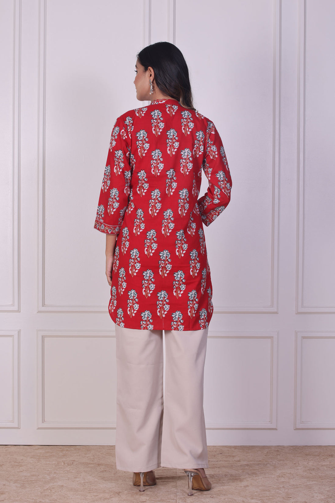 Red Flowerstick Short Kurti