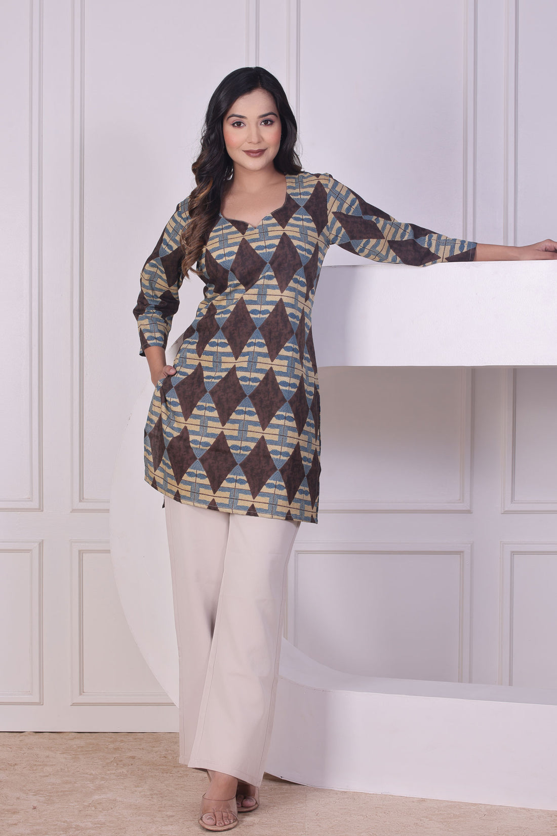 Brown Abstract Short Kurti