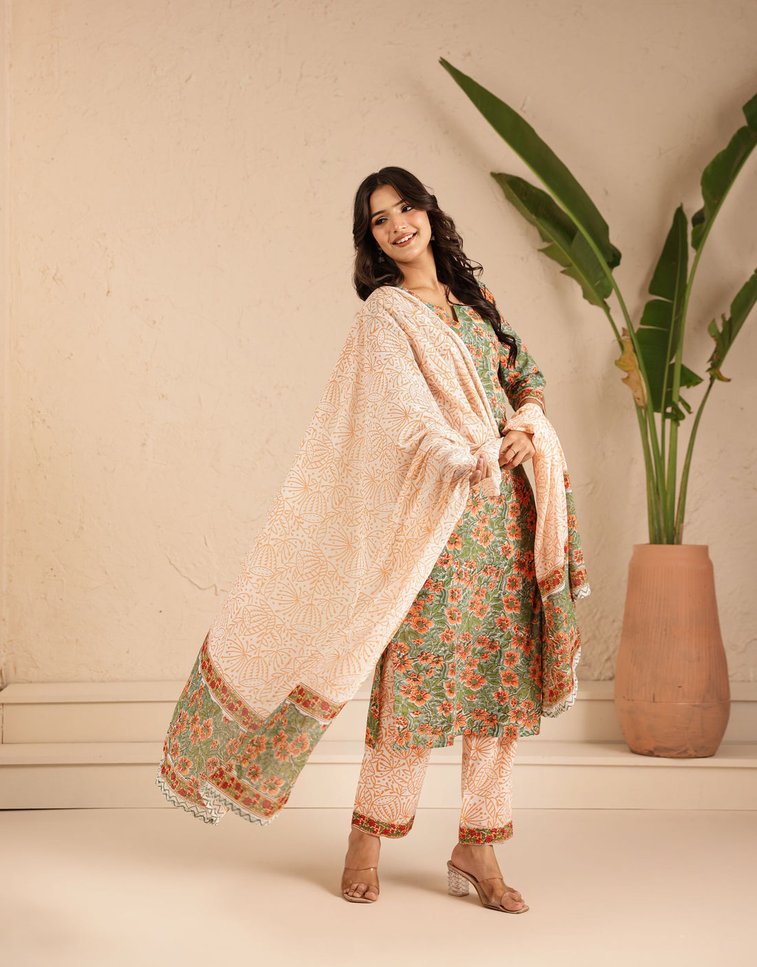 Green Marigold Kurta Dupatta Suit Set