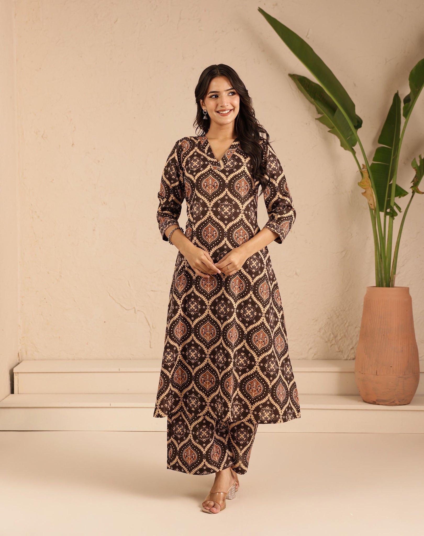 Coffee Ajarak Kurta Set