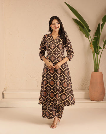 Coffee Ajarak Kurta Set