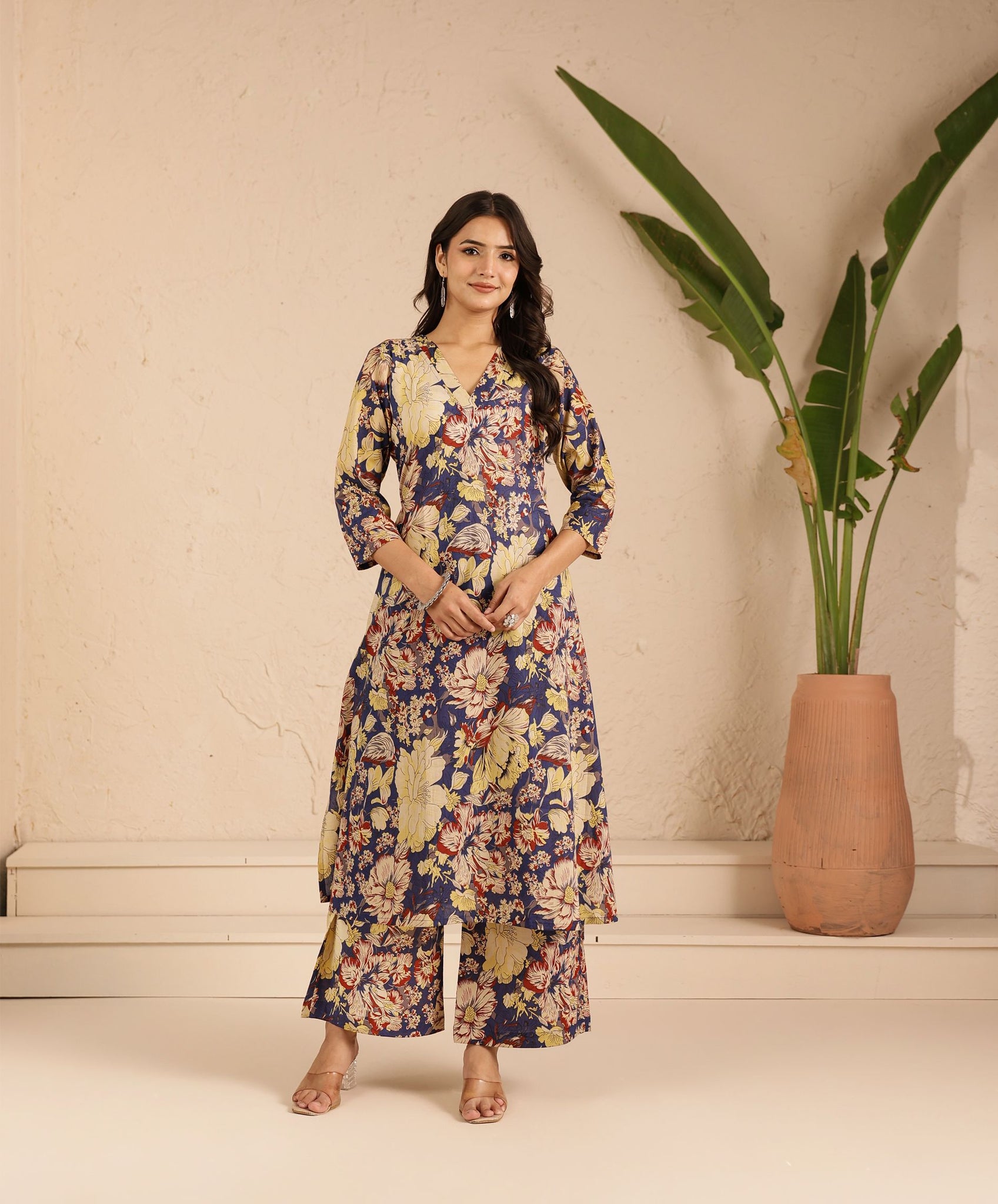 Purple Sunshine Floral Kurta Set
