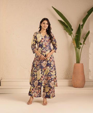 Purple Sunshine Floral Kurta Set