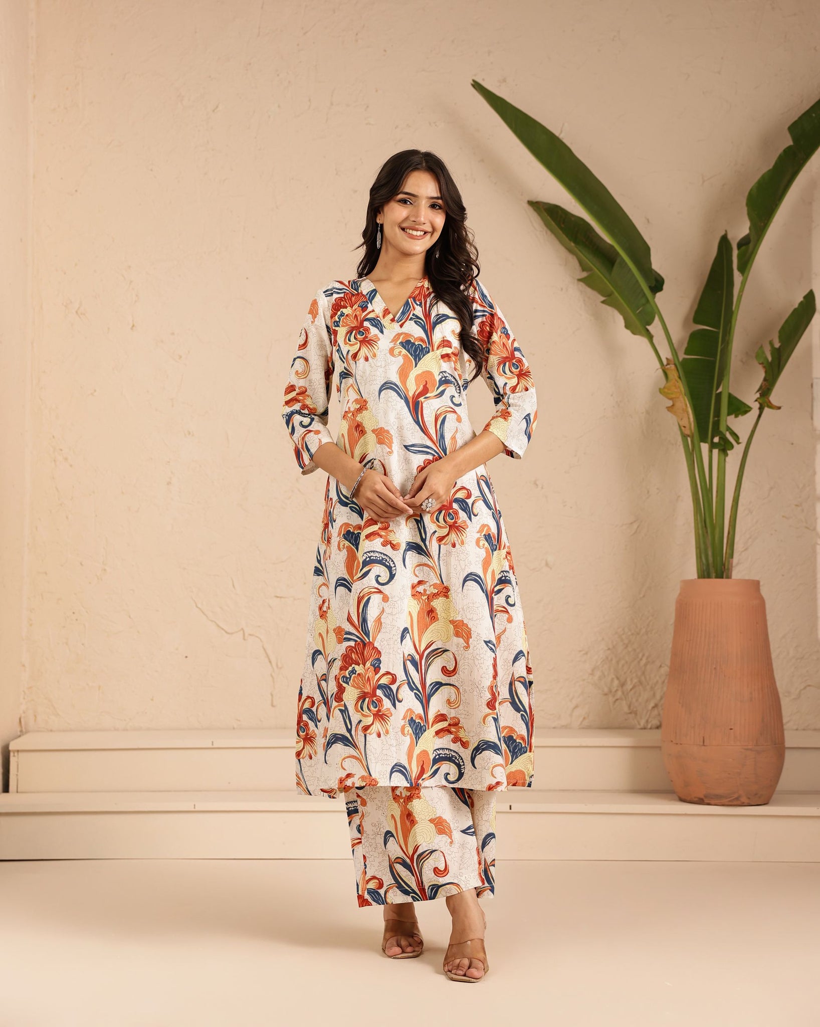 White Bloomline Kurta Set