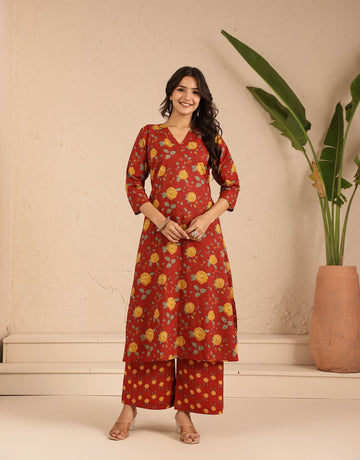 Red Gulab Kurta Set