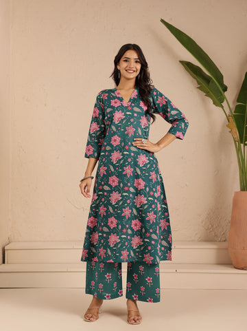 Teal Gulab Kurta Set