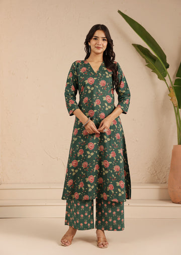Green Gulab Kurta Set