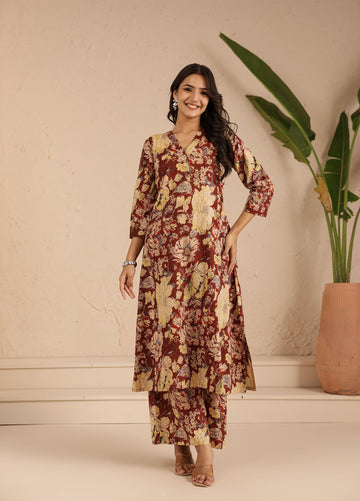 Wine Sunshine Floral Kurta Set