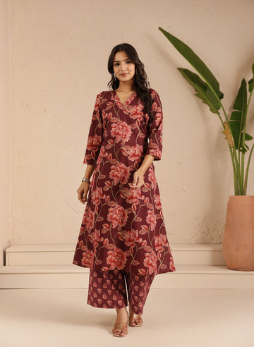 Wine Sunehri Kurta Set