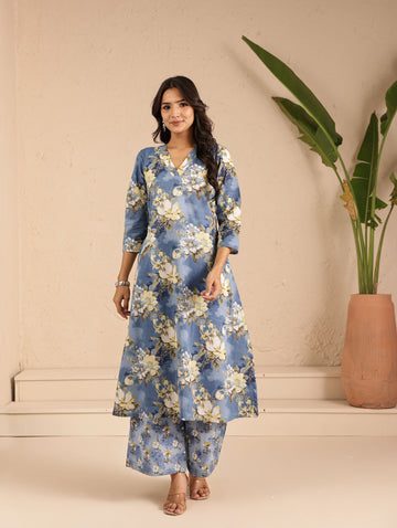 Blue Midnight Rose Kurta Set