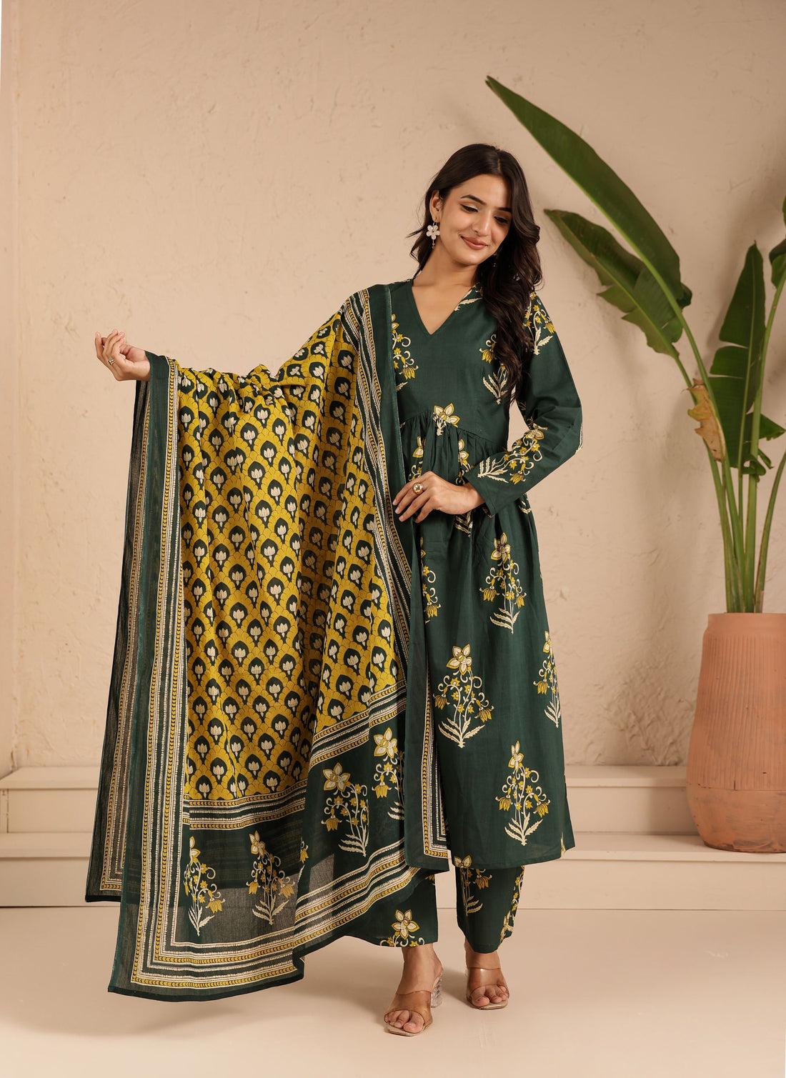 Green Basant Kurta Dupatta Suit Set