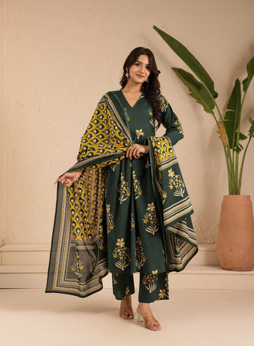 Green Basant Kurta Dupatta Suit Set