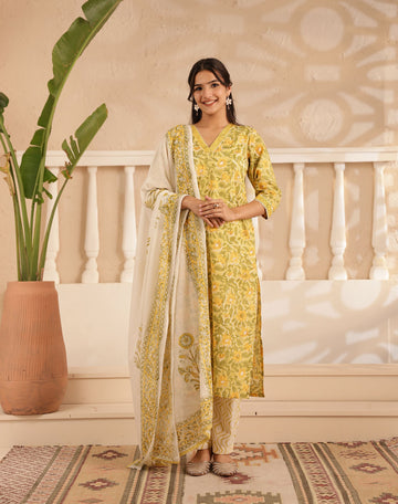 Yellow Bloom Kurta Dupatta Suit Set