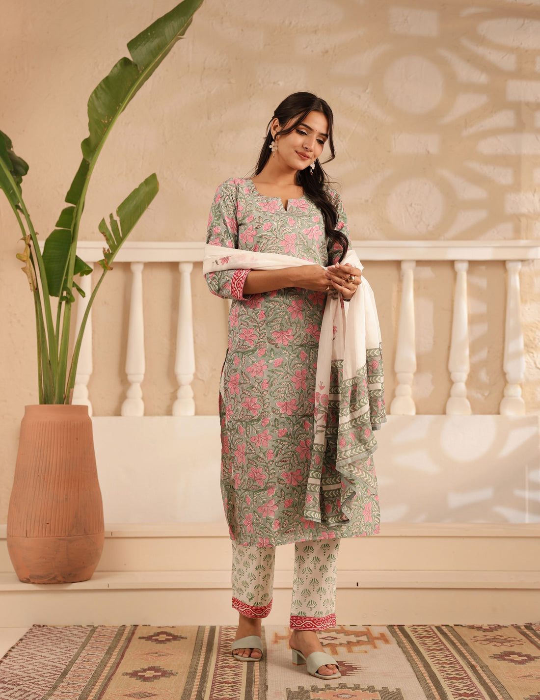 Grey Gulbahar Kurta Dupatta Suit Set