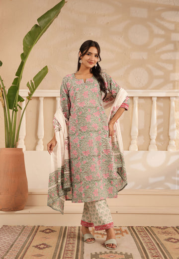 Grey Gulbahar Kurta Dupatta Suit Set