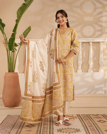 Lime Desi Delight Kurta Dupatta Suit Set