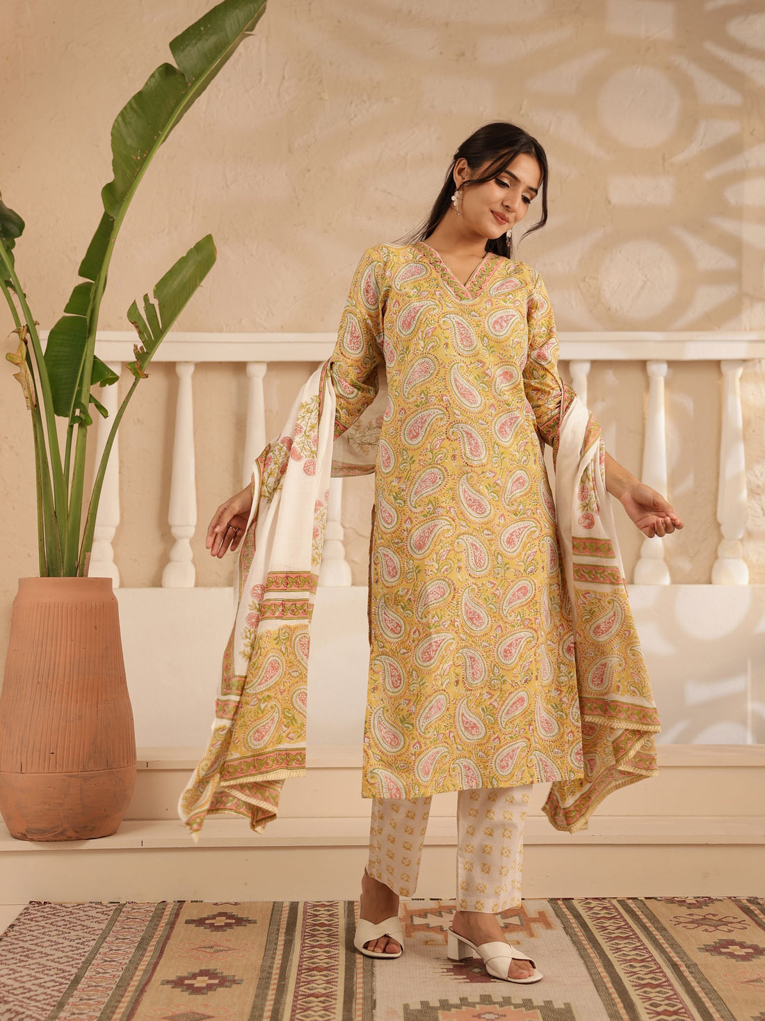 Lime Desi Delight Kurta Dupatta Suit Set