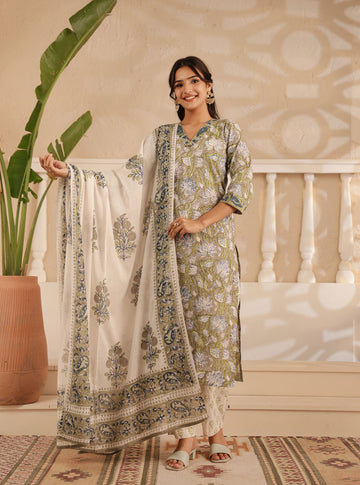 Pista Mogra Kurta Dupatta Suit Set